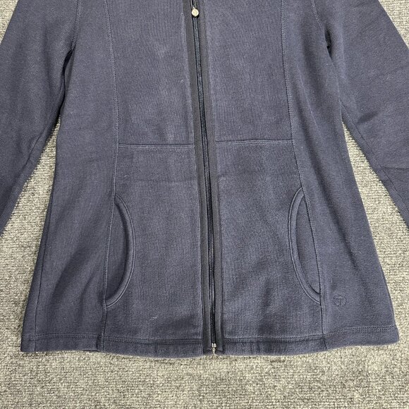 T by Talbots Jacket Womens P Full Zip Blue Knit Pockets - Picture 2 of 7